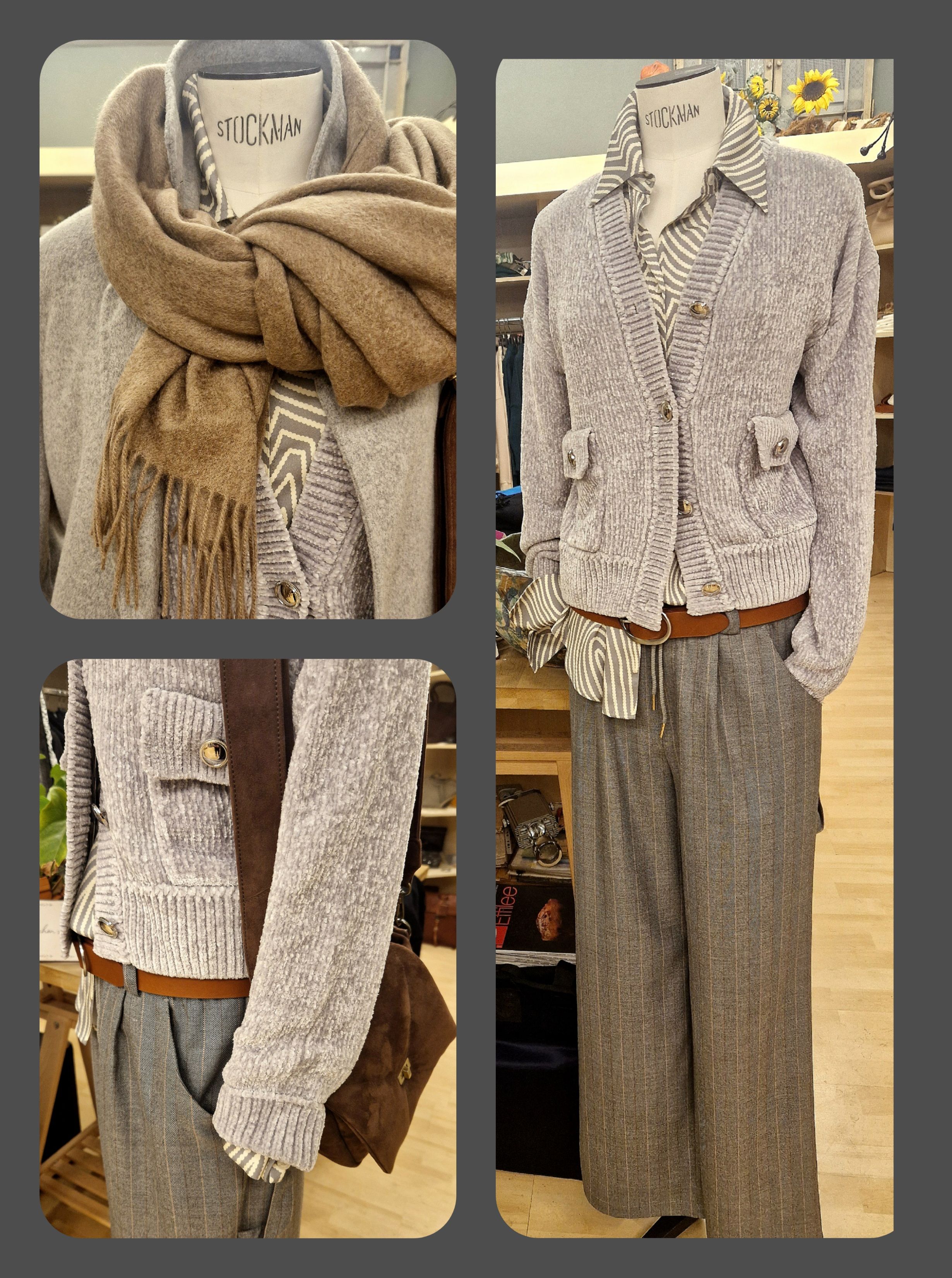 Herbst-/Winter-Outfit-Collage in Grau- und Beigetönen
