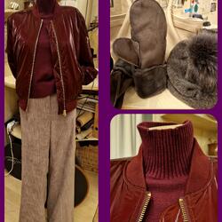 Herbst-/Winter-Outfit-Collage in Grau und Rot